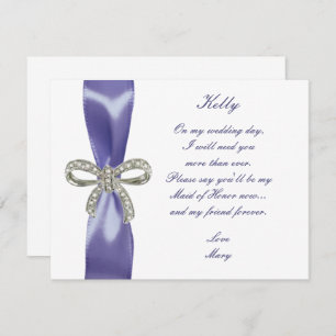 Purple Blue Diamond Bow Maid Of Honour Card