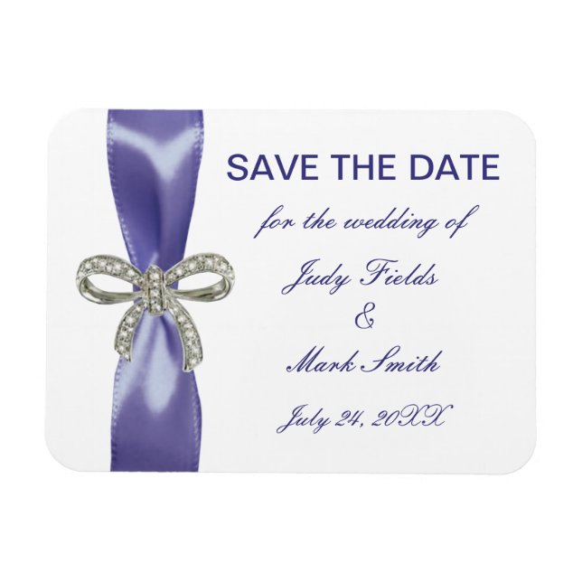 Purple Blue Diamond Bow Save The Date Magnet (Horizontal)
