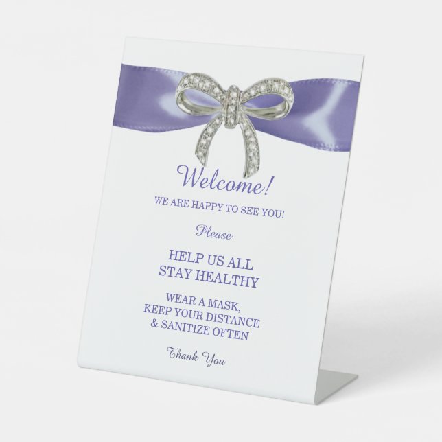 Purple Blue Diamond Bow Wedding Safety Sign (Front)