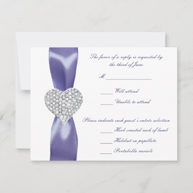 Purple Blue Diamond Heart Wedding Response Card (Front)