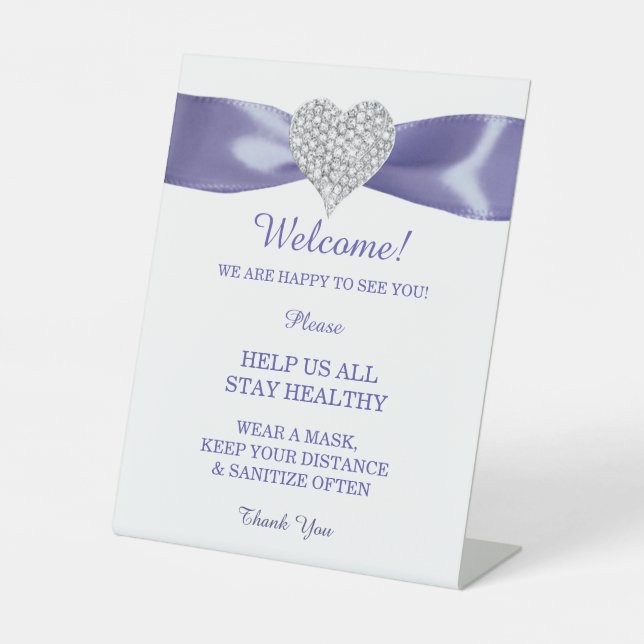Purple Blue Diamond Heart Wedding Safety  Pedestal Sign (Front)