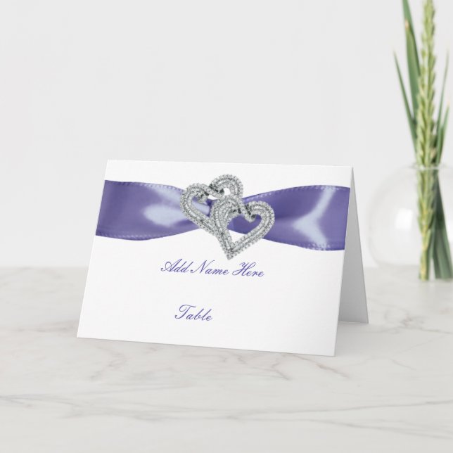Purple Blue Diamond Hearts Folded Table Place Card (Front)