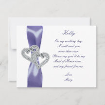 Purple Blue Diamond Hearts Maid Of Honour Card