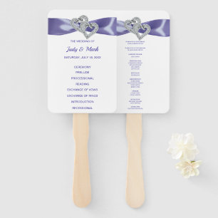 Purple Blue Diamond Hearts Wedding Program Fans