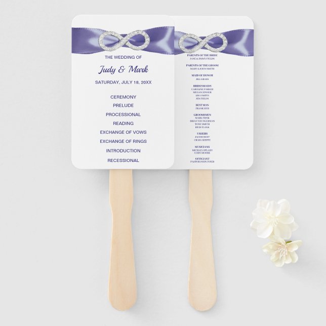 Purple Blue Diamond Infinity Wedding Program Fans (Front and Back)