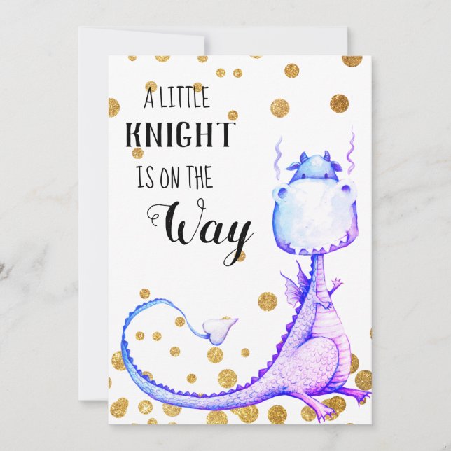 *  Purple  Blue Dragon Baby Boy Shower Invitation (Front)