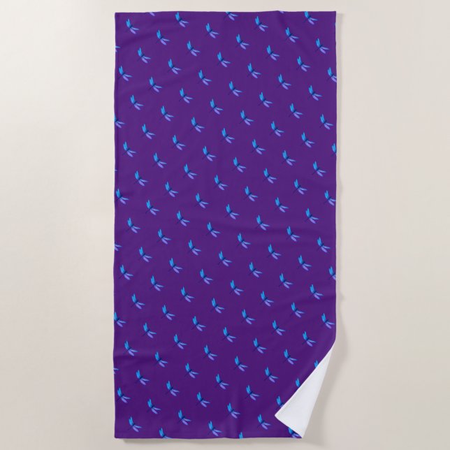 Purple, Blue Dragonfly Beach Towel (Front)