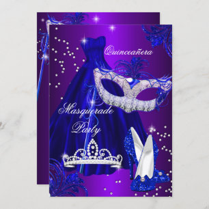 Purple & Blue Dress masquerade Quinceanera Invite