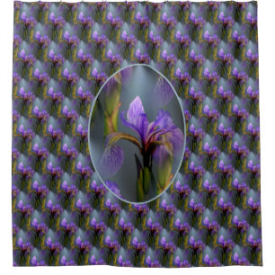 Purple Blue Flag Iris Flowers Nature Pattern  Shower Curtain