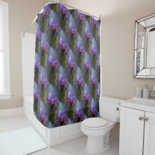 Purple Blue Flag Iris Flowers Nature Pattern Shower Curtain