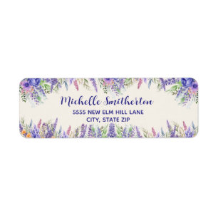 Purple Blue Floral Elegant Botanical Wildflower Return Address Label