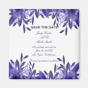 Purple Blue Floral Foliage Save The Date Magnet