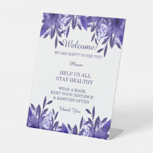 Purple Blue Floral Foliage Wedding Safety Pedestal Sign