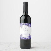 Purple Blue Floral Foliage Wedding Wine Labels