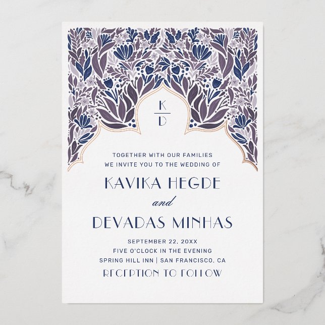 Purple blue floral. Gold indian bollywood wedding  (Front)