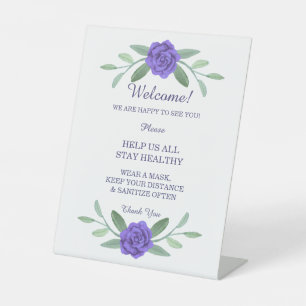 Purple Blue Floral Greenery Foliage Safety  Pedestal Sign