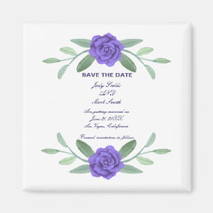 Purple Blue Floral Greenery Foliage Save The Date Magnet