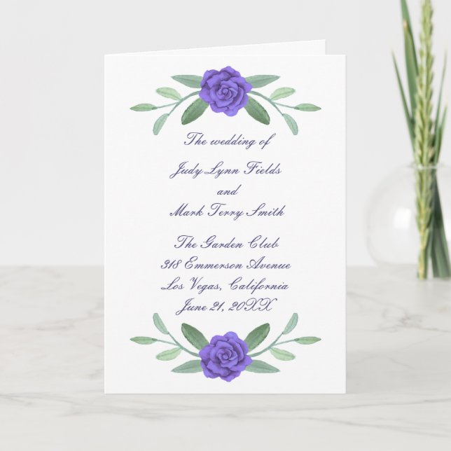 Purple Blue Floral Greenery Foliage Wedding Program (Front)