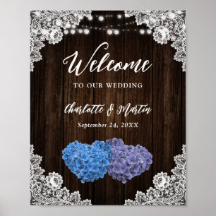 Purple Blue Floral Lace Wedding Reception Sign