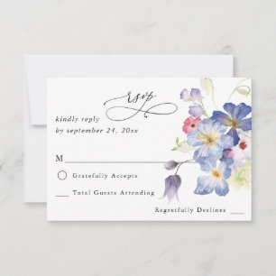 Purple Blue Floral no Meal RSVP Card
