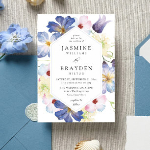Purple Blue Floral Wedding Invitation