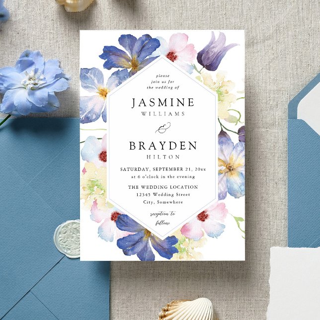 Purple Blue Floral Wedding Invitation (Creator Uploaded)