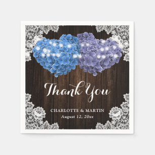 Purple Blue Floral Wood Lace Wedding Thank You  Napkin