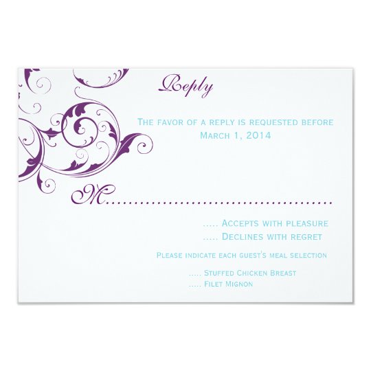 purple & blue flourish wedding invitation rsvp