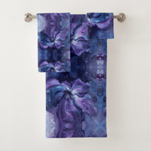 Purple blue flower Dream Abstract Fractal art Bath Towel Set