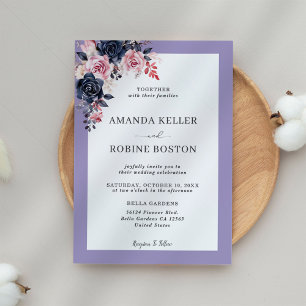 Purple Blue Flower Elegant Simple Wedding Invitation
