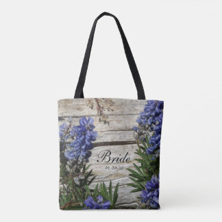 purple blue flower personalised Name Bride ,date Tote Bag