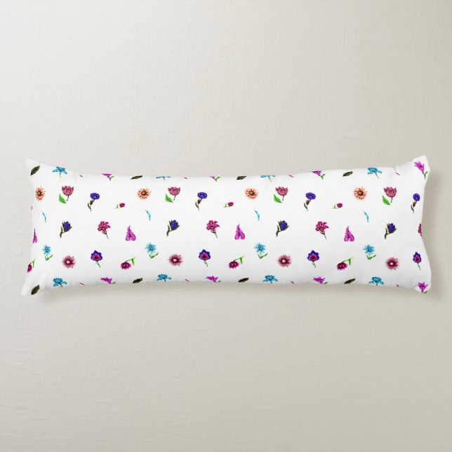 Purple & Blue Flower Print, Modern Floral Print Body Cushion (Front)