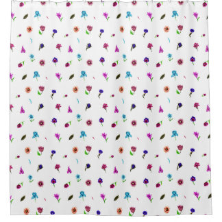 Purple & Blue Flower Print, Modern Floral Print Shower Curtain