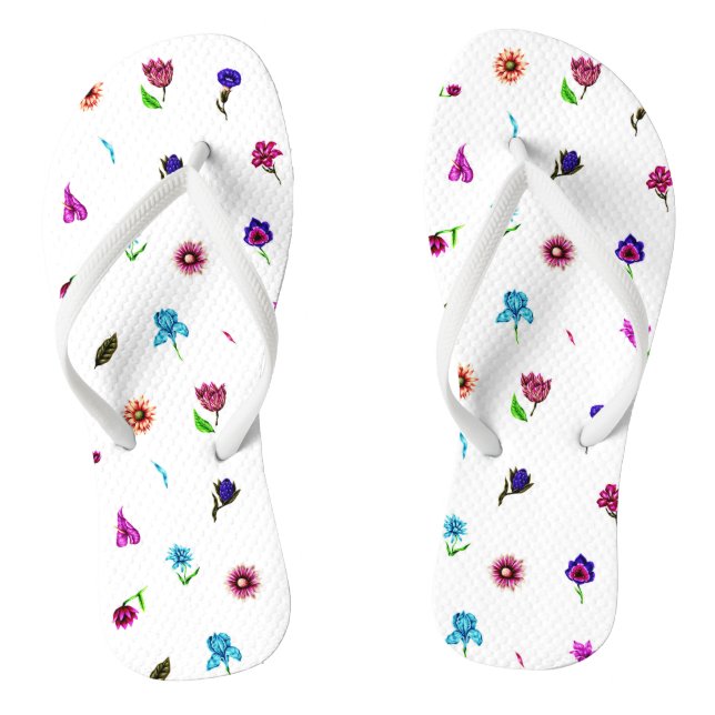 Purple & Blue Flower Print, Modern Floral Print Thongs (Footbed)