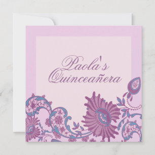 Purple & Blue Flower Quinceañera Invite