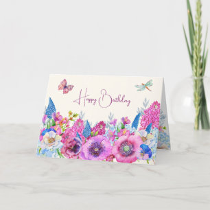 Purple blue flowers bloom spring card