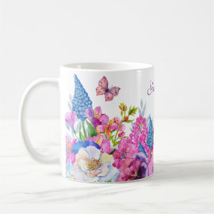 Purple blue flowers bloom spring custom name coffee mug