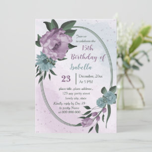 purple blue flowers botanical birthday  invitation
