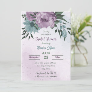 purple blue flowers botanical bridal shower invitation
