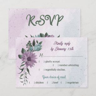 purple blue flowers botanical meal choice RSVP card