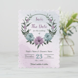 purple blue flowers botanical save the date