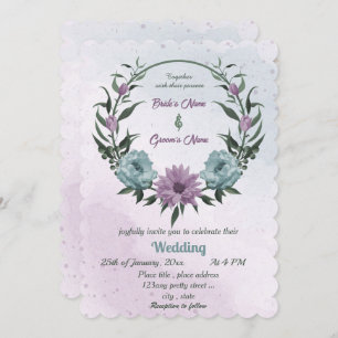 purple blue flowers botanical wedding invitation