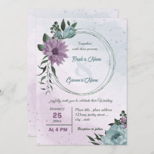 purple blue flowers botanical wedding invitation