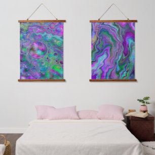 Purple Blue Fluid Art Swirls and Bubbles   Hanging Tapestry