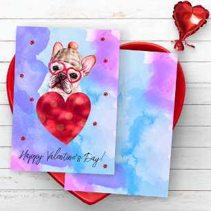 Purple Blue French Bulldog Valentines Day Gift Dog Holiday Card
