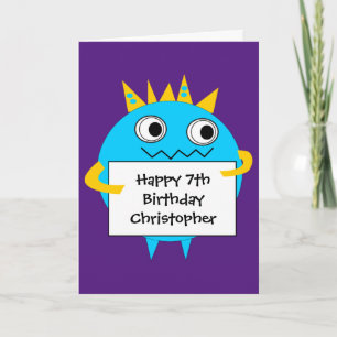 Purple Blue Funny Monster Birthday Card