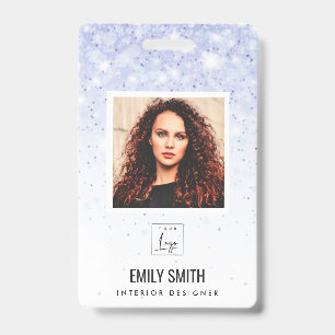 PURPLE BLUE GLITTER EMPLOYEE PHOTO BARCODE NAME ID BADGE