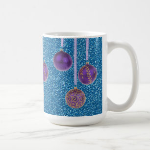 Purple Blue Glitter Merry Christmas Baubles Mug
