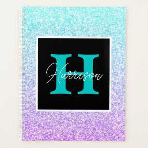 Purple & Blue Glitter Monogram Name Personalised  Planner