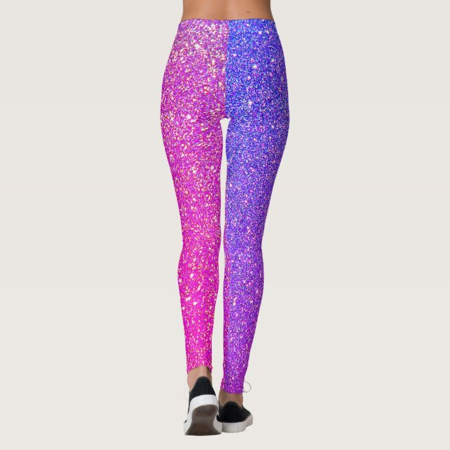 Purple Blue Glitter Ombre Sparkly Modern Stylish Leggings (Back)